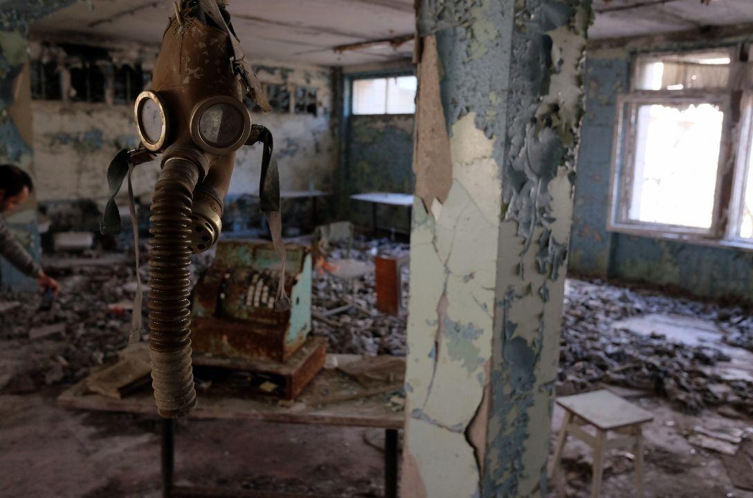 Cães azuis na antiga usina de Chernobyl